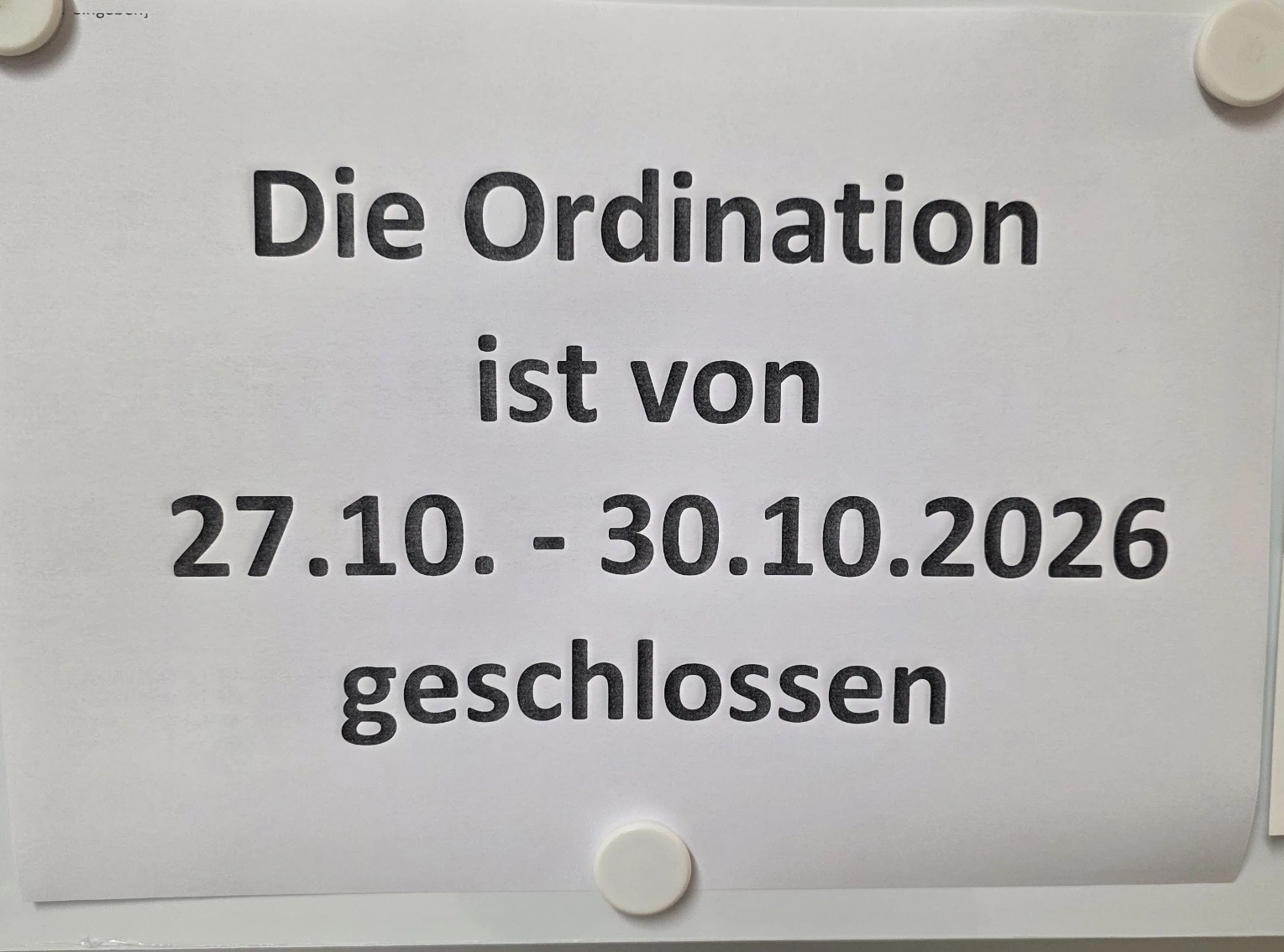Ordination 27.-30.10. geschlossen