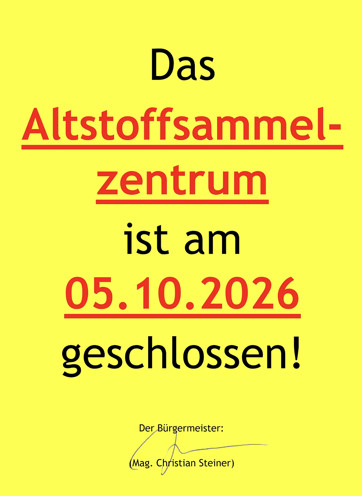 Altstoffsammelzentrum geschlossen